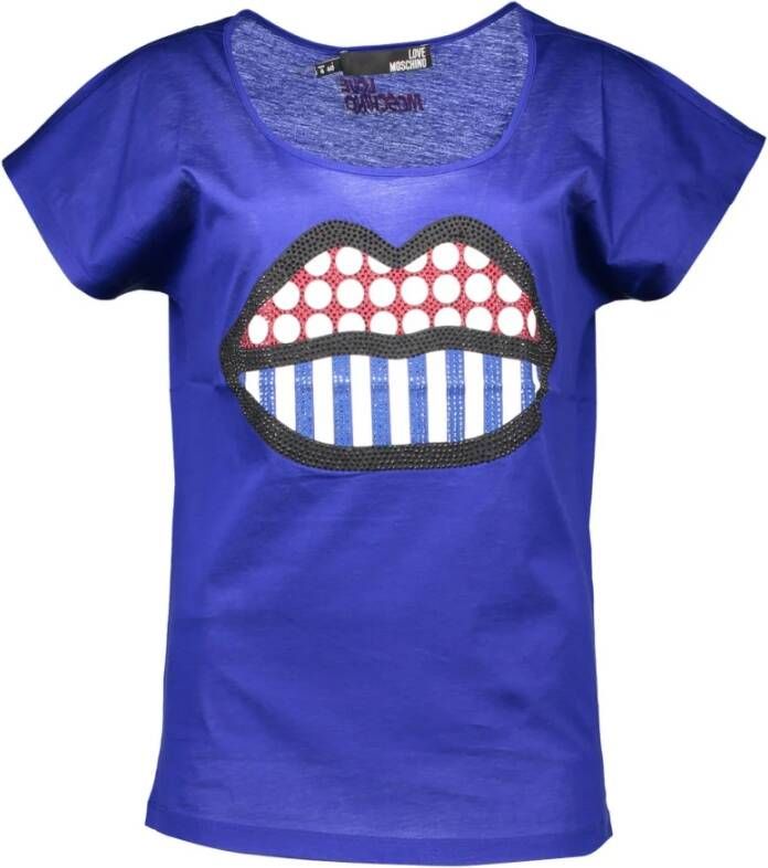 Love Moschino T-shirt met Korte Mouwen en Logo Blauw Dames