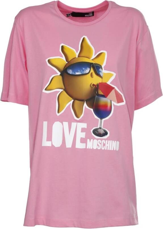 Love Moschino Casual-chic Katoenen T-shirt met Logoprint Pink Dames