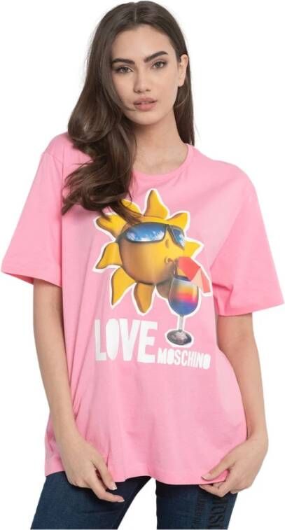 Love Moschino Logo Print T-Shirt in Casual-Chic Stijl Pink Dames