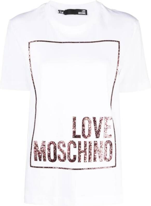 Love Moschino Katoenen T-shirt met reliëf logo White Dames