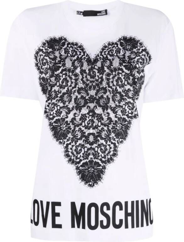 Moschino Dames T-shirt met kanten hart Black Dames