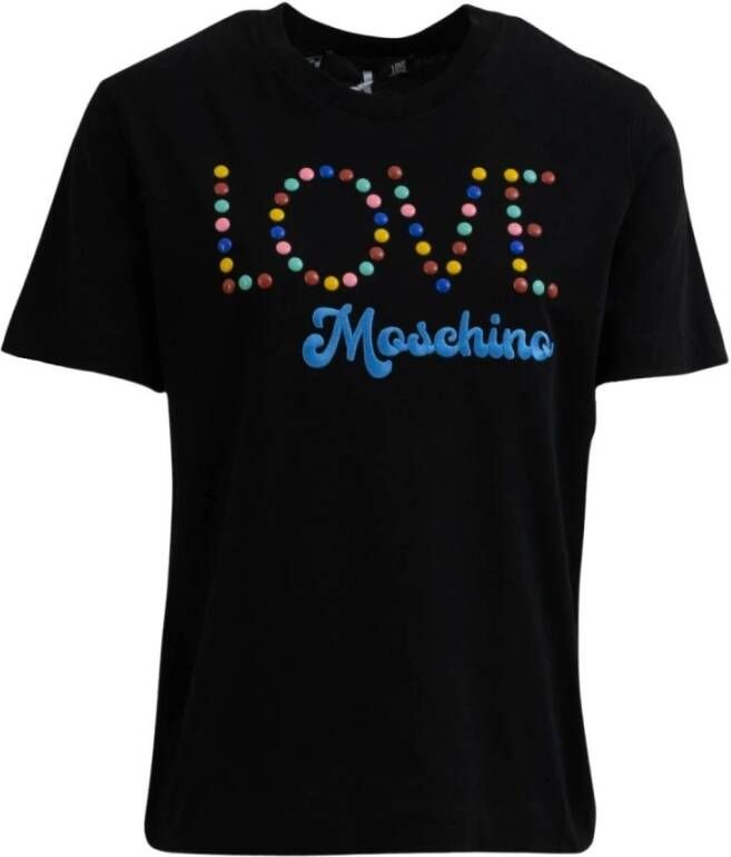 Love Moschino Zwarte katoenen T-shirt met multicolor logo Black Dames