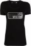 Love Moschino Glitter Logo T-Shirt Zwart Dames - Thumbnail 3