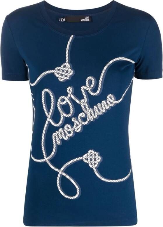 Love Moschino Blauwe T-shirts en Polos met Iconisch Logo Blauw Dames