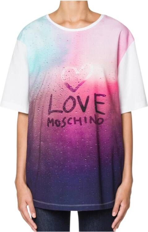 Love Moschino Wit Katoenen T-Shirt met Merk Design White Dames