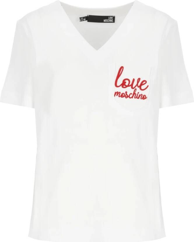 Love Moschino Dames T-shirt met V-hals in het wit White Dames