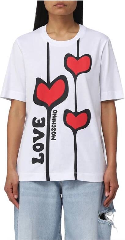 Love Moschino Witte Katoenen Logo Print T-shirt White Dames