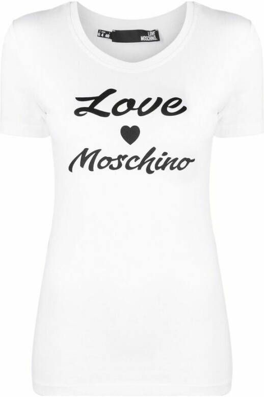 Love Moschino Wit Katoenen Spandex T-Shirt White Dames