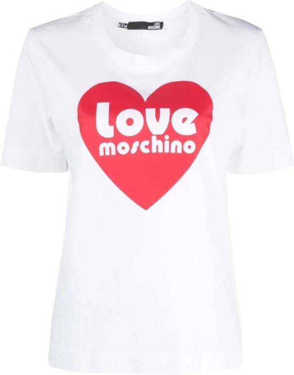 Moschino Katoenen T-shirt met Logo Print voor Vrouwen White Dames