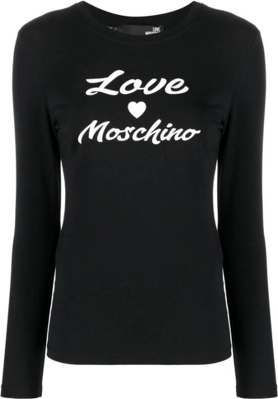 Love Moschino Lange Mouw Katoen Logo Print Tee Black Dames