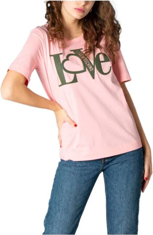 Love Moschino T-skjorteutskrift Roze Dames
