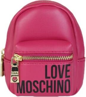 Love Moschino Kleine Fuchsia Leren Sleutelhanger met Ritssluiting Roze Dames