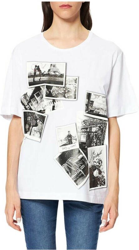 Love Moschino Witte Katoenen Oversized T-shirt met Fotoprint White Dames