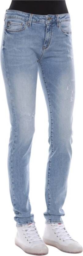 Love Moschino Trendy Skinny Jeans met Glitter Logo Blauw Dames