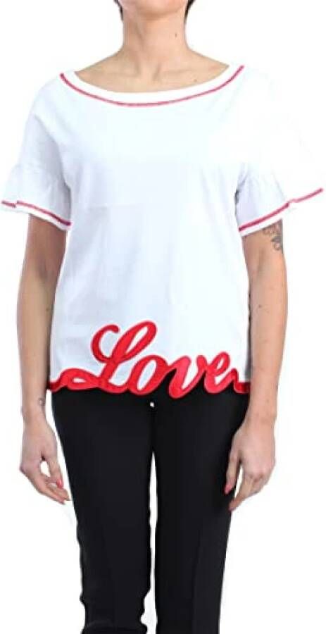 Love Moschino Witte Boxy Fit T-shirt met Gerimpelde Halslijn White Dames