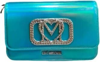 Love Moschino Turquoise Metallic Tas met Ketting Schouderband en Logo Detail Blauw Dames