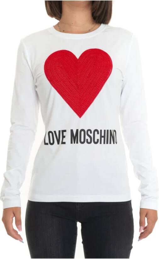 Love Moschino Witte Print Longsleeve T-shirt voor Dames White Dames