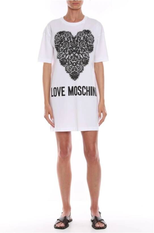 Love Moschino White Cotton Dress Wit Dames