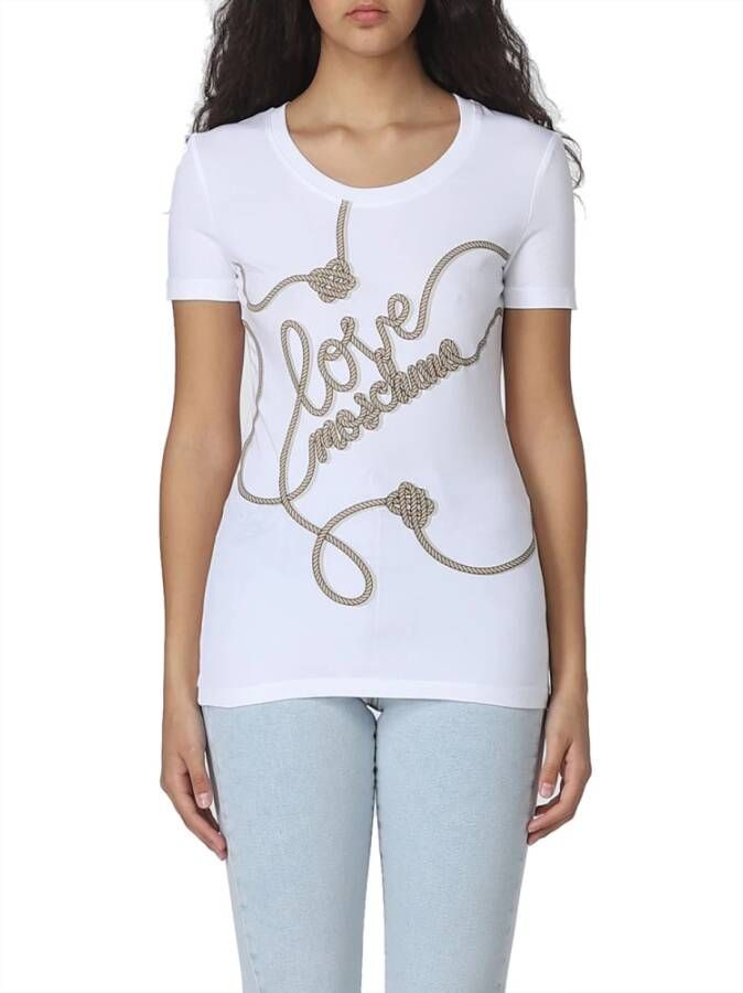 Love Moschino Stijlvolle Witte Bedrukte T-Shirt voor Vrouwen White Dames