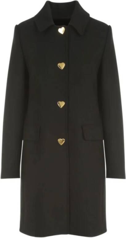 Love Moschino Zwarte wollen jas met hartvormige knoopsluiting Black Dames