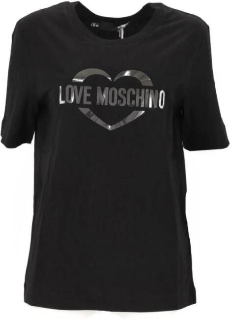 Love Moschino Zilveren Print T-Shirt Zwart Dames