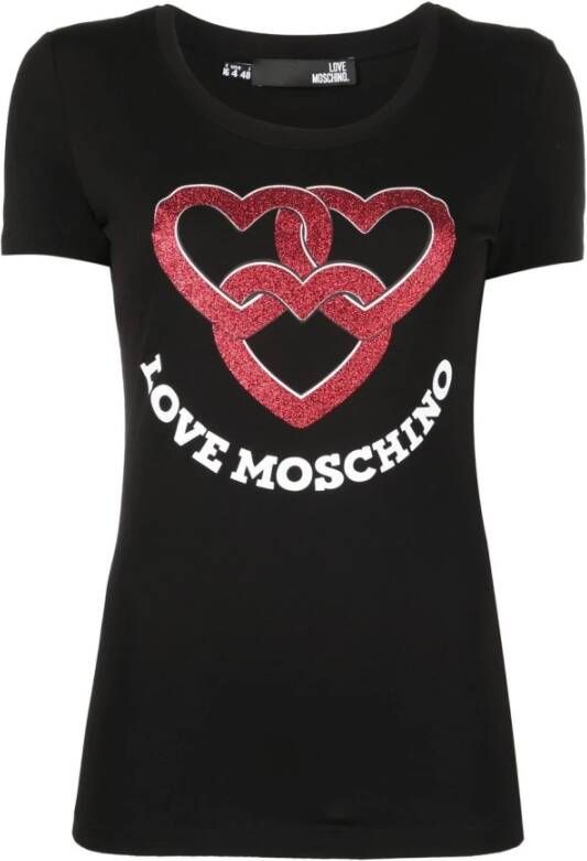 Love Moschino Zwart Logo-Print T-Shirt Black Dames