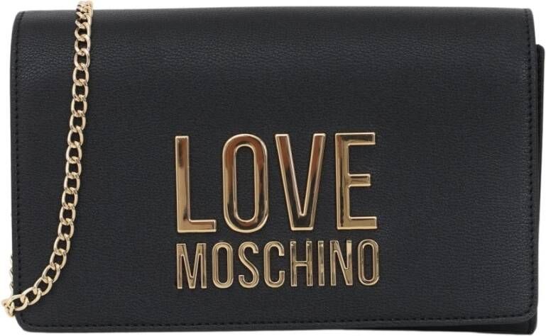Love Moschino Zwarte dames schoudertas met metalen logo en magnetische sluiting Zwart Dames
