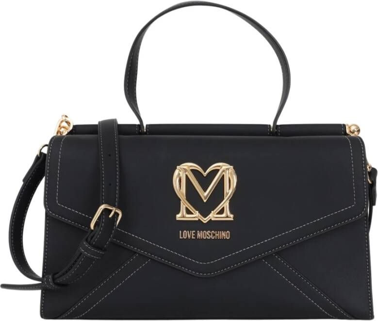 Love Moschino Zwarte envelopvormige dames tas met gouden logo plaat Black Dames