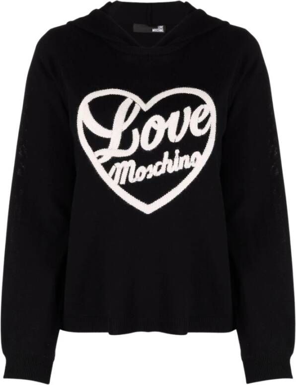 Love Moschino Zwarte geborduurde logo-hoodie Zwart Dames