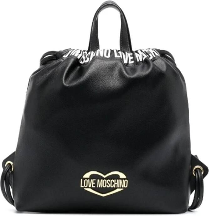 Love Moschino Zachte zwarte bucket tas met metalen logo en gebroken hart detail Zwart Dames