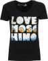 Love Moschino Zwarte katoenen T-shirt met Lurex-print Zwart Dames - Thumbnail 1