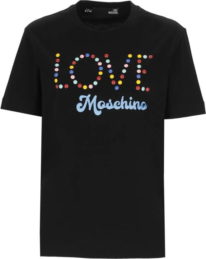 Love Moschino Zwarte katoenen T-shirt met multicolor logo Zwart Dames