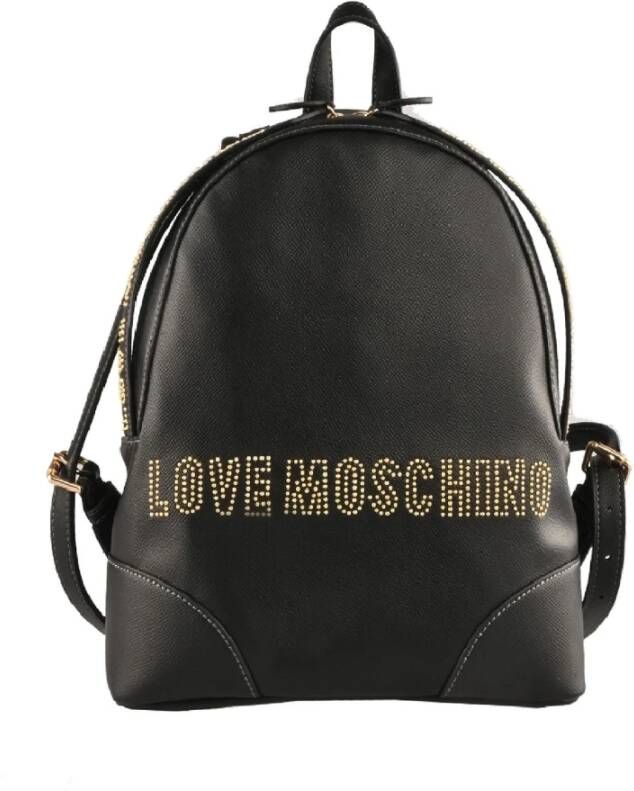 Love Moschino Zwarte Logo Lettering Studs Rugzak Zwart Dames