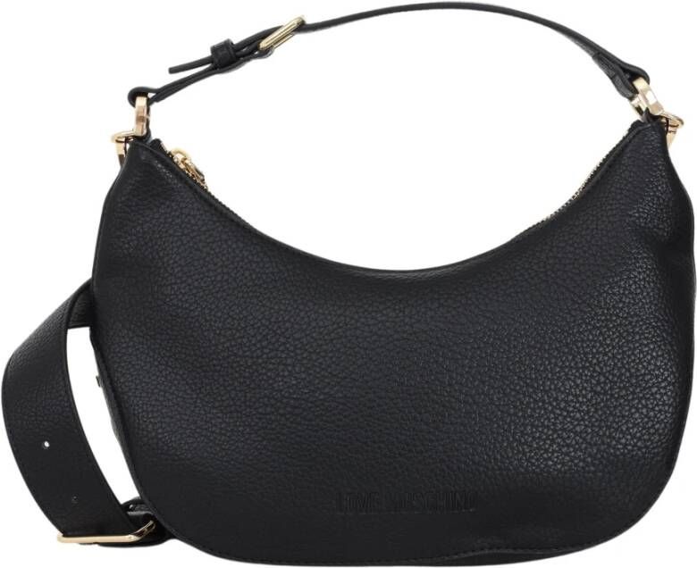 Love Moschino Zwarte milieuvriendelijke gehamerde materiaal dames tas met afneembaar handvat en brede schouderband Zwart Dames