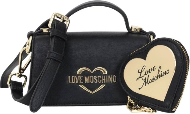 Love Moschino Zwarte Mini Tas met Hart Clutch en Verstelbare Band Black Dames