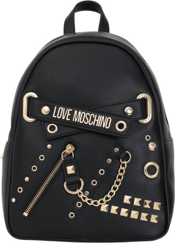 Love Moschino Zwarte rugzak met gouden afwerking en logo Black Dames