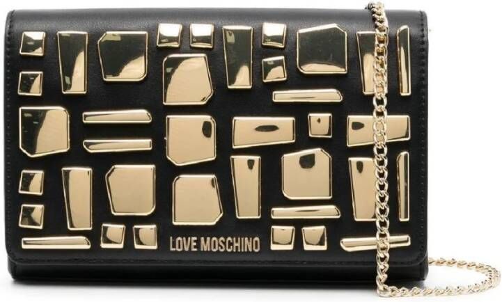 Love Moschino Zwarte schoudertas met afneembare gouden kettingriem Zwart Dames