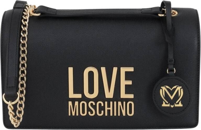 Love Moschino Zwarte schoudertas met gouden logo belettering Zwart Dames
