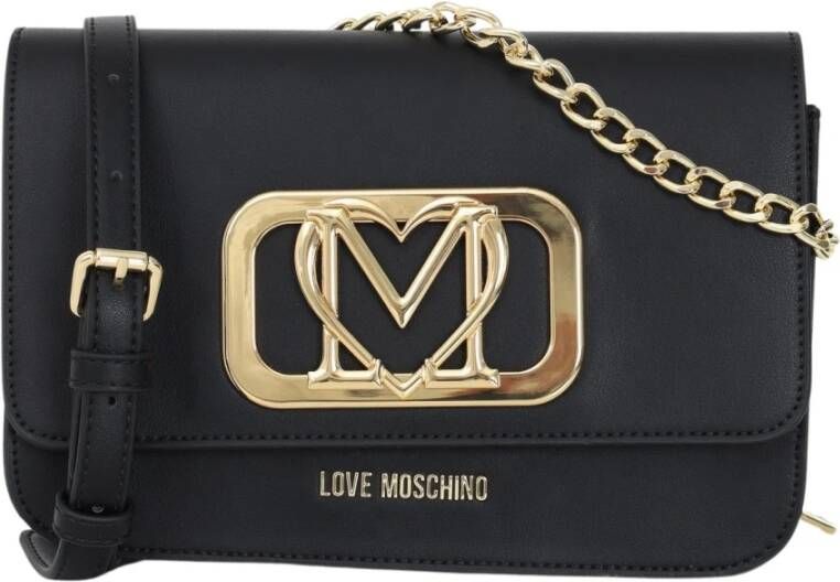 Love Moschino Zwarte schoudertas met gouden logo plaat Black Dames