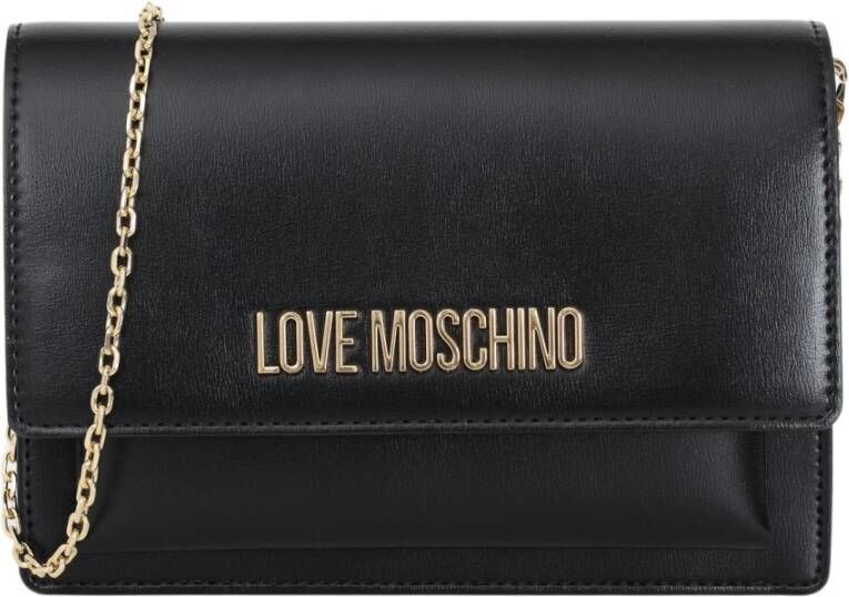 Love Moschino Zwarte Logo Flap Tas met Kaartsleuven Black Dames