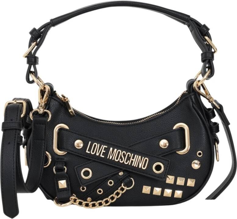 Love Moschino Zwarte schoudertas voor dames met gouden details Zwart Dames