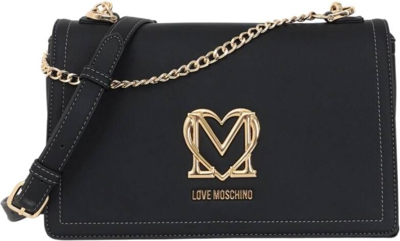 Love Moschino Zwarte schoudertas voor dames met metalen logo Black Dames