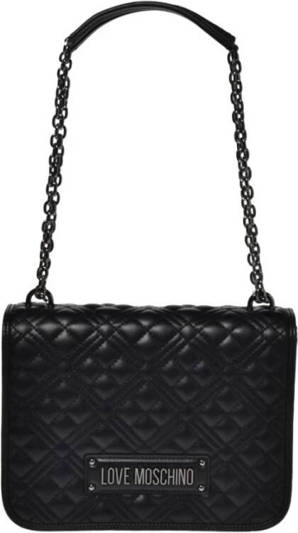 Love Moschino Zwarte Schoudertas met Ketting en Contrastdetails Black Dames