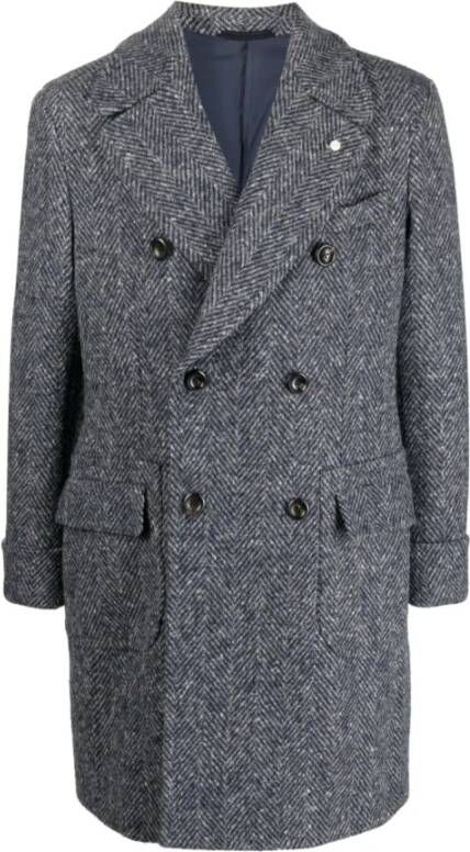Luigi Bianchi Mantova Double-Breasted Coats Blauw Heren