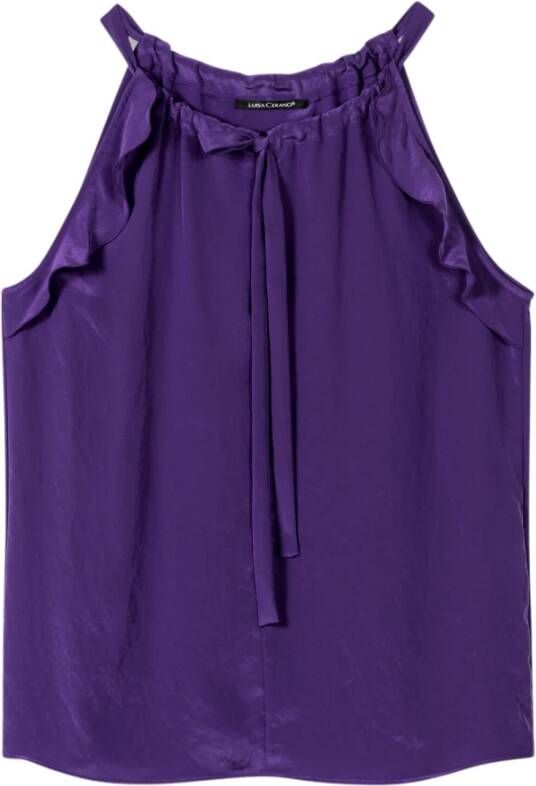 LUISA CERANO Diep Paars Violet Mouwloze Top met A-Lijn Silhouet en Vrouwelijke Volants Purple Dames