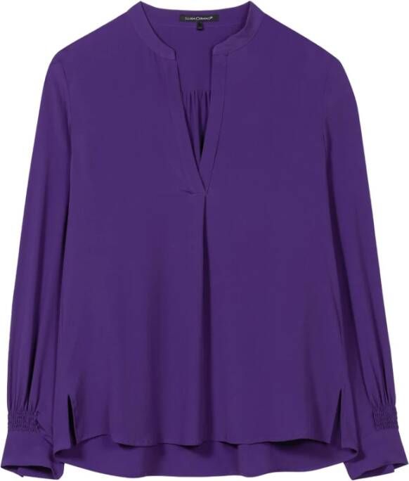 LUISA CERANO Luxueuze zijdezachte blouse met gesmokte mouwen en gerimpelde achterkant Purple Dames