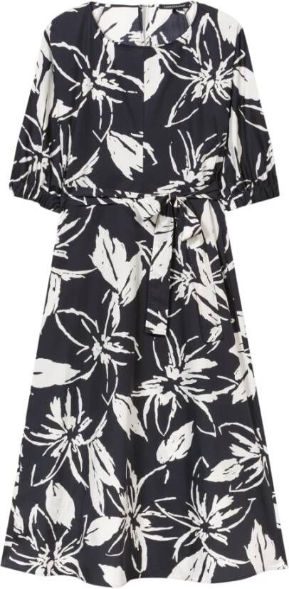 LUISA CERANO Elegante Midi Jurk met Bloemenprint Black Dames