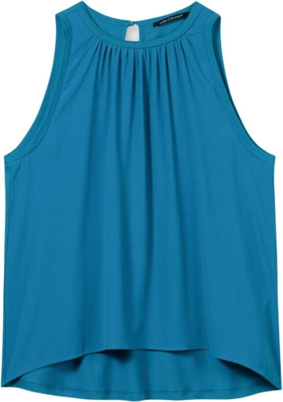 LUISA CERANO Mouwloze Top van Zijde en Jersey Blauw Dames