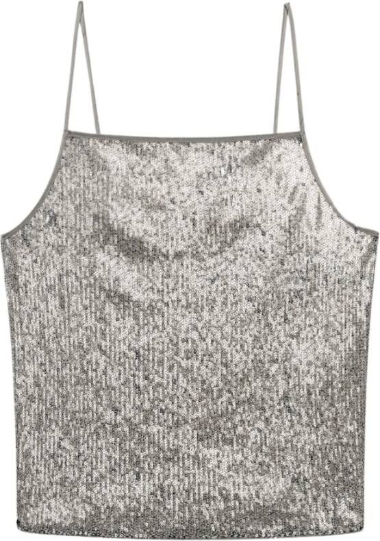 LUISA CERANO Paillet Distressed Mouwloze Top Grijs Dames