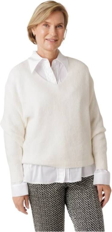 LUISA CERANO V-Hals Pullover met Ribgebreide Boorden White Dames